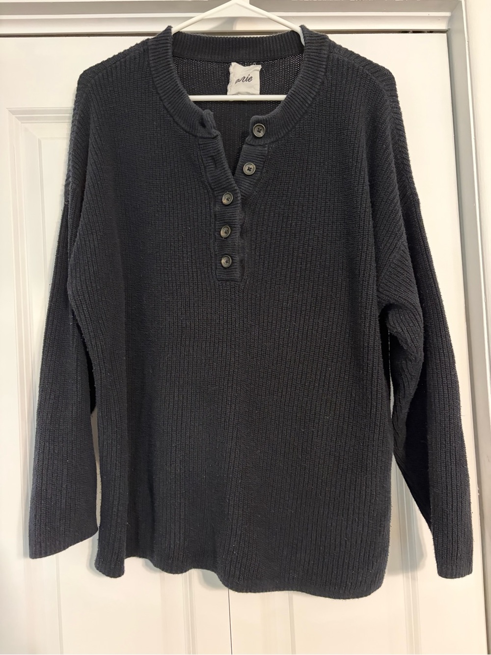 aerie Black Ribbed Henley Crewneck Sweater